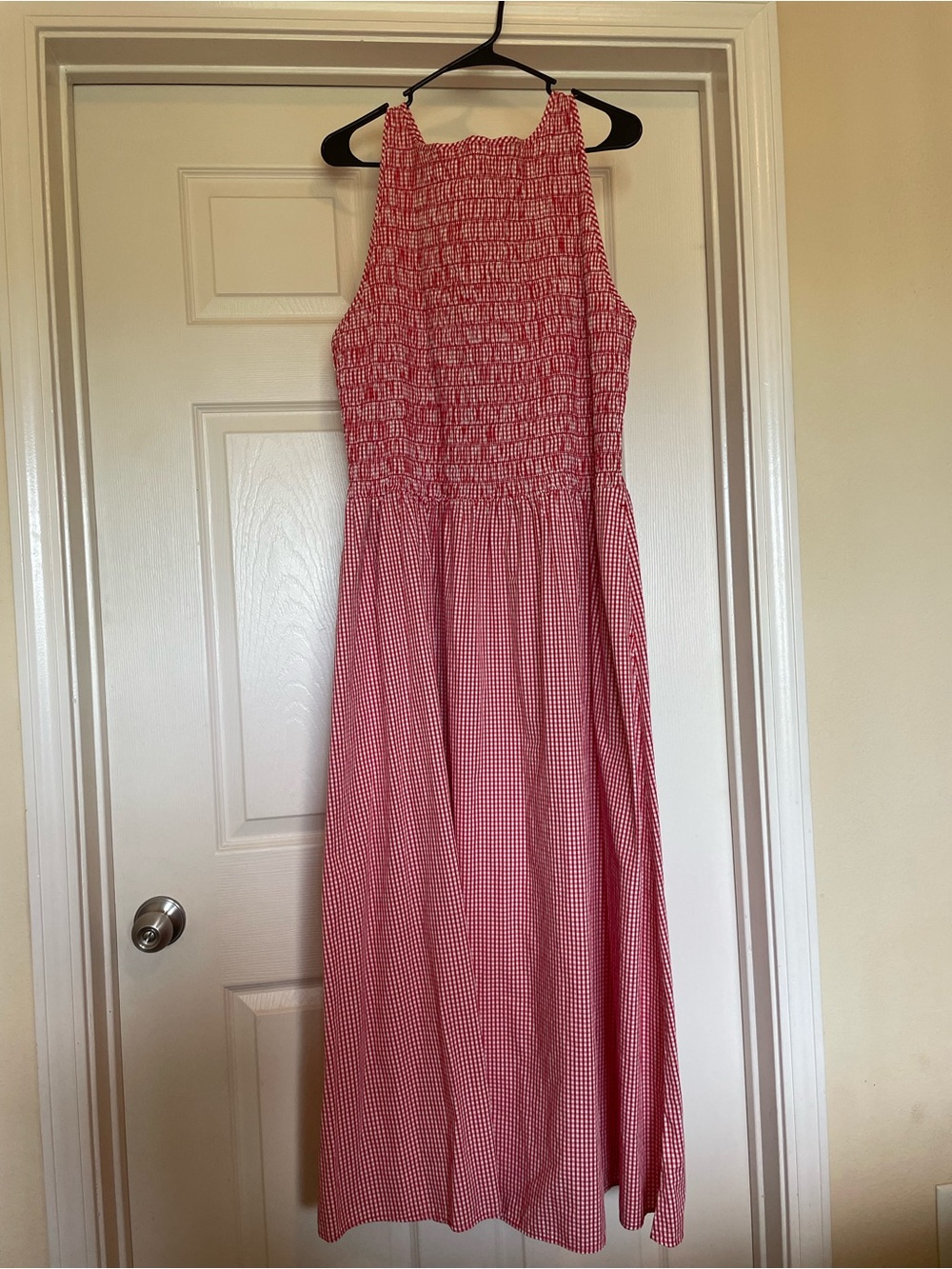 Gap Smocked Boatneck Maxi Dress -Red Gingham- XXL